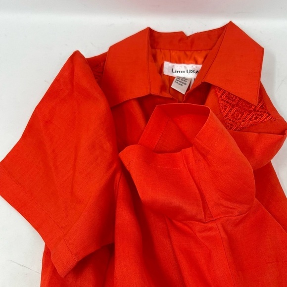 Lino USA Red Linen V-Neck Button Down Short Sleeve Belted Midi Shirt Dress Sz S - Picture 14 of 16